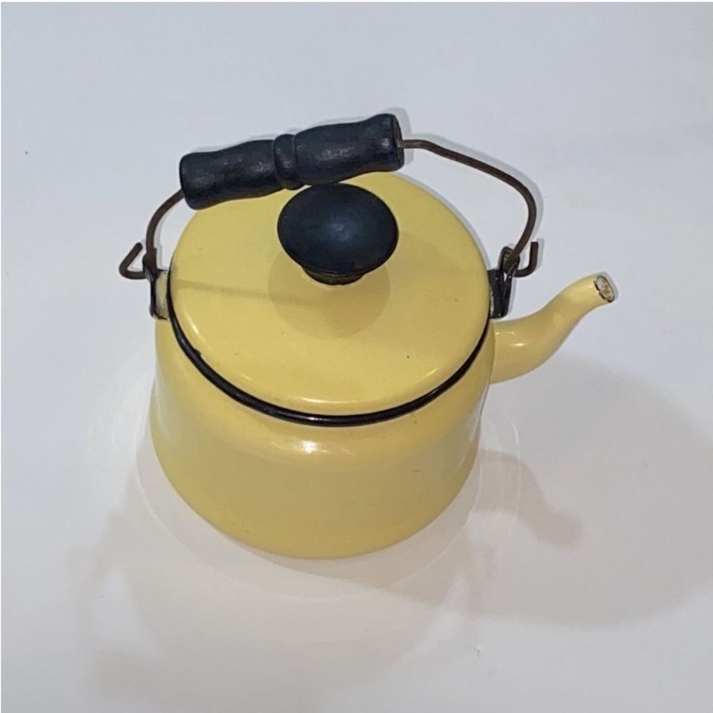 Vintage Yellow Teapot with Black Accents